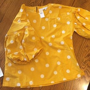 Puff sleeve golden yellow polka dot blouse